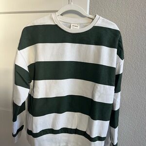 Pull&Bear Green and White Striped Sweatshirt